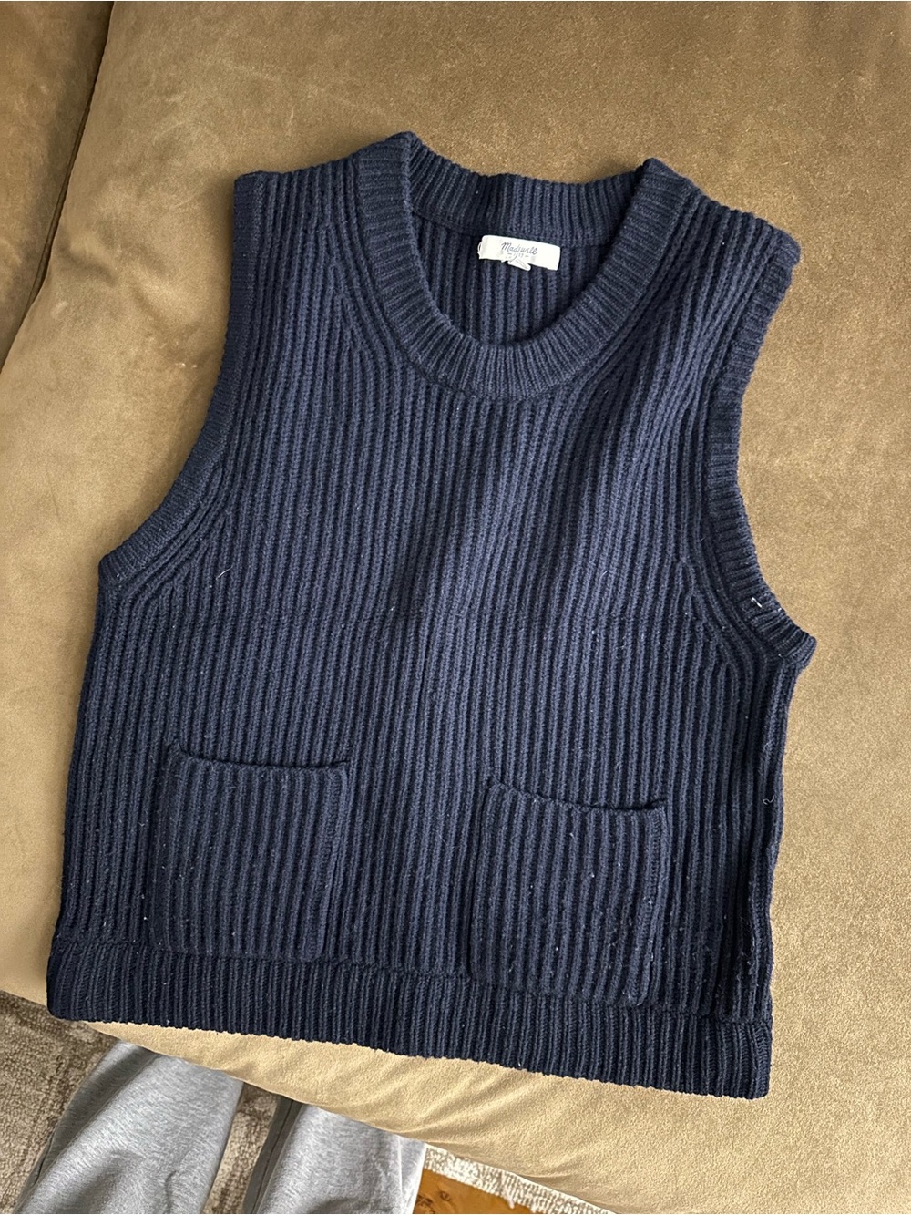 Madewell Chunky Ribbed Crewneck Sweater - Navy Blue
